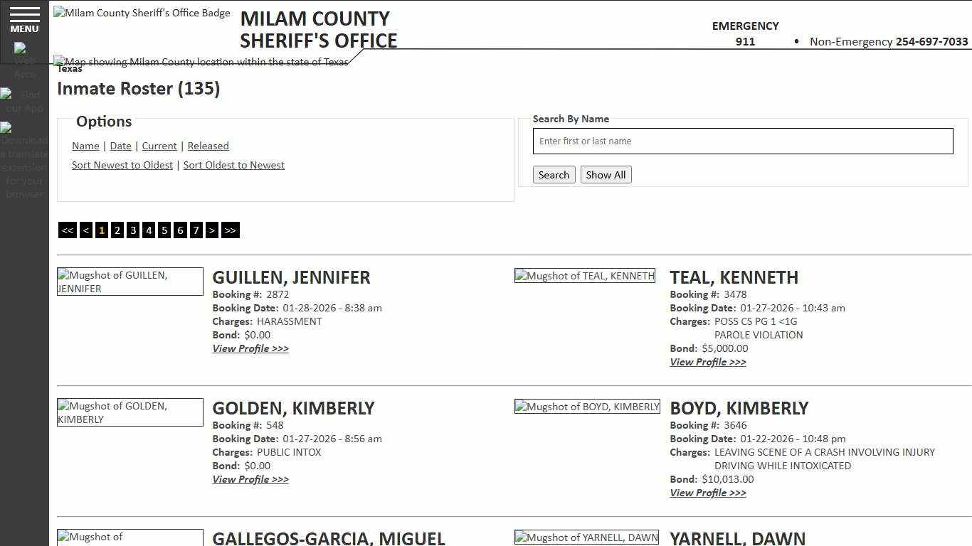 Inmate Roster - Current Inmates Booking Date Descending - Milam County Sheriff TX